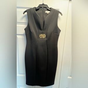 Calvin Klein Black Midi Dress with Gold Accent